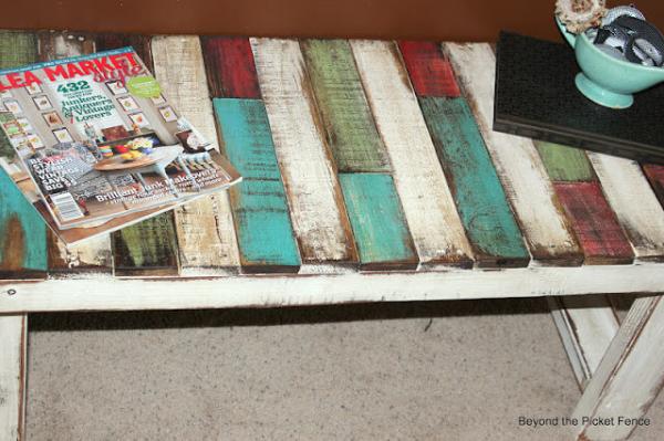 Colorful Patchwork Pallet Bench Looks Attractive