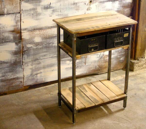 recycled pallet steel side table
