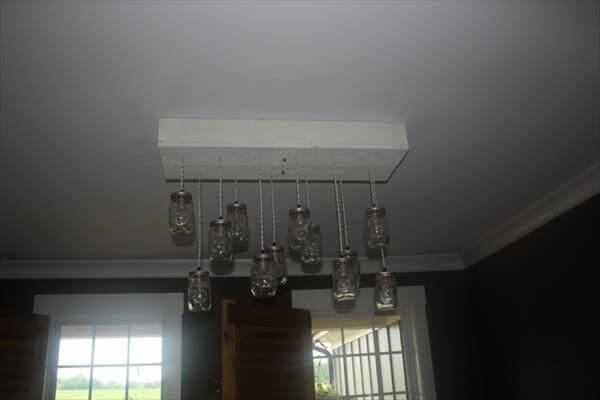 reestablished pallet and mason jar chandelier