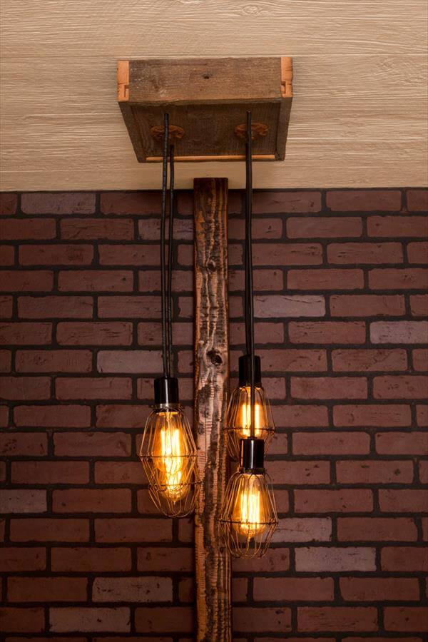 upcycled pallet caged light chandelier