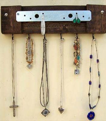 upcycled pallet metal jewelry rack