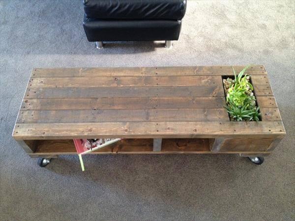 reclaimed pallet industrial coffee table with planter