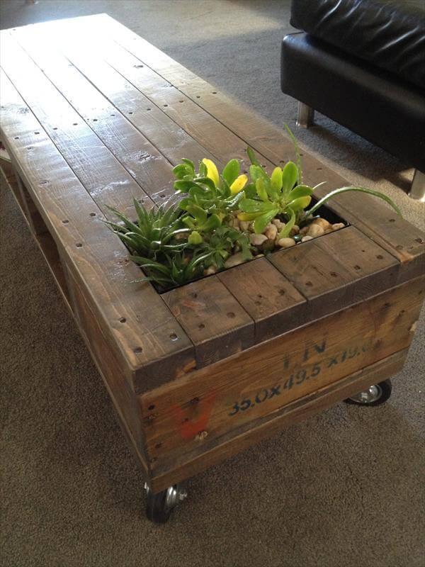 upcycled pallet table with planter