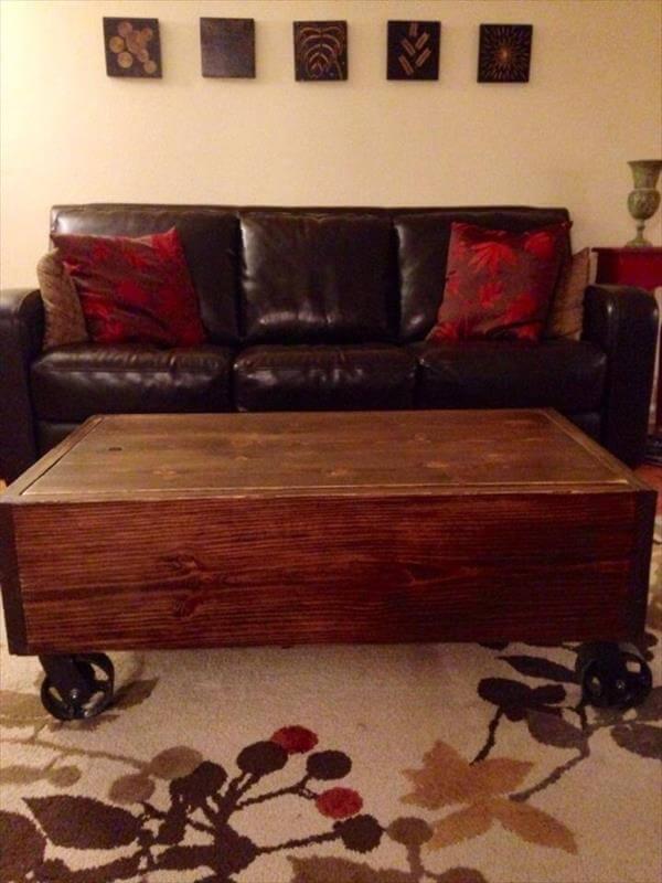 upcycled pallet coffee table with wheels