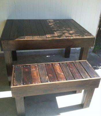 recycled pallet dining table with benches