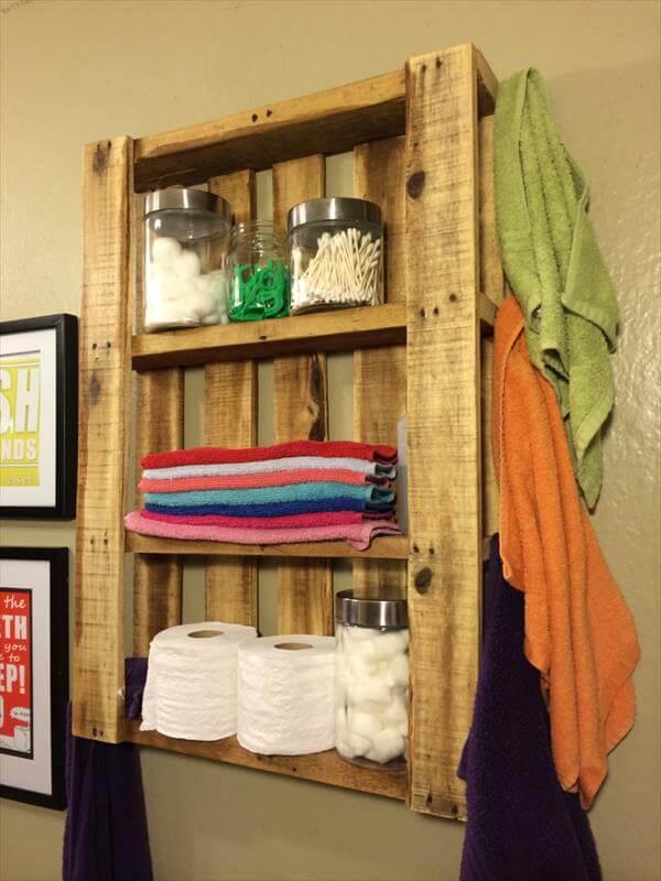 Diy Pallet Bathroom Wall Hanging Shelf, How To Hang Pallet Shelves On Wall