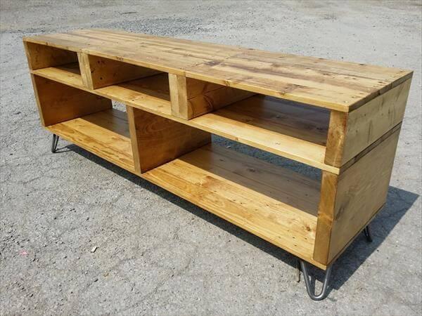 Solid Pallet Wood TV Stand with Hairpin Legs - 101 Pallets