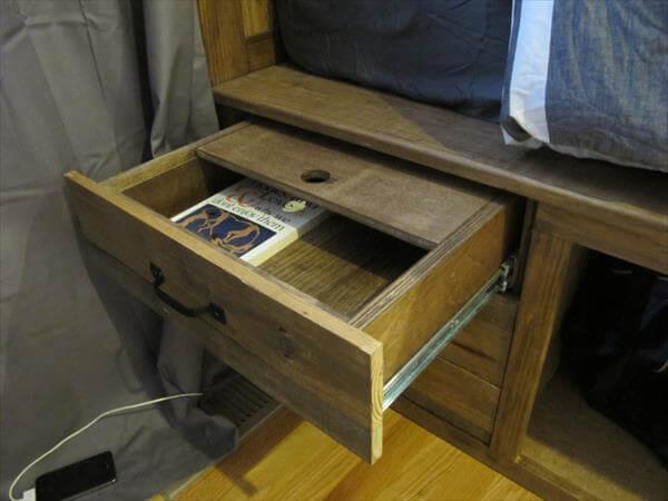 resurrected pallet bed with drawers