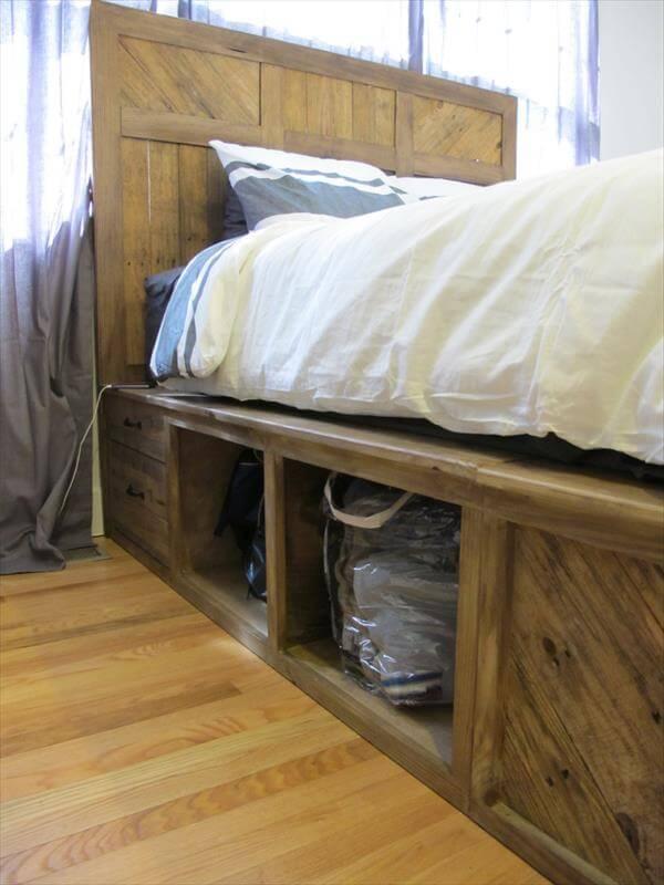 diy pallet bed with headboard and storage