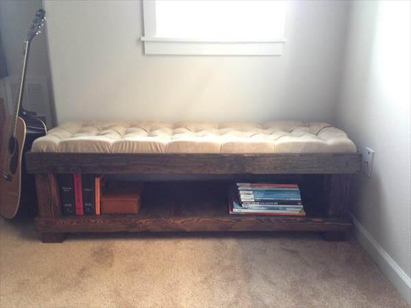 reclaimed pallet bench with storage