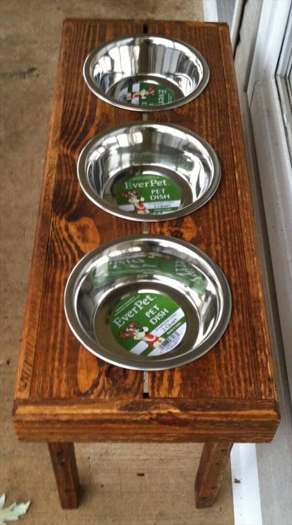 resurrected pallet dog bowl stand