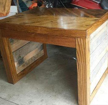 recycled pallet desk and coffee table