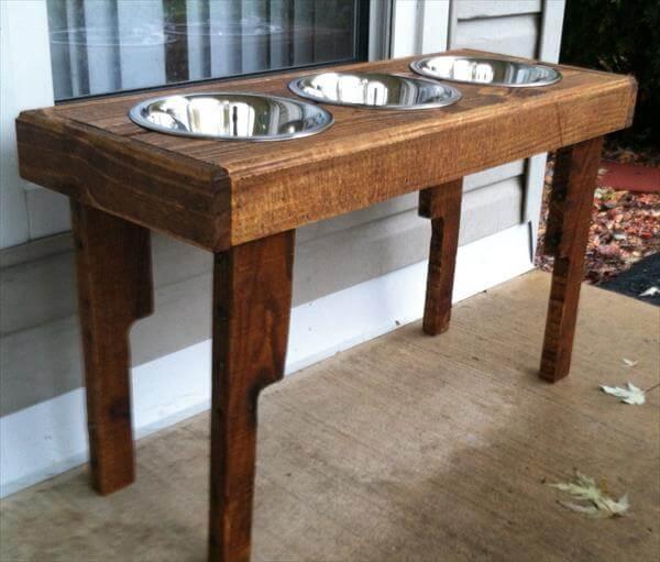 recycled pallet dog bowl stand