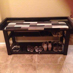 repurposed pallet shoes rack and bench