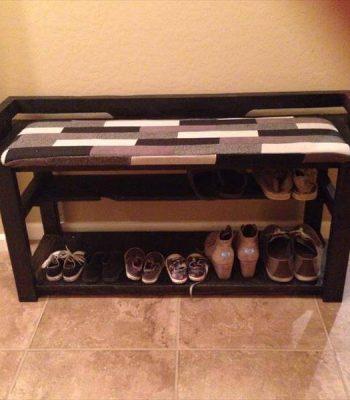 repurposed pallet shoes rack and bench