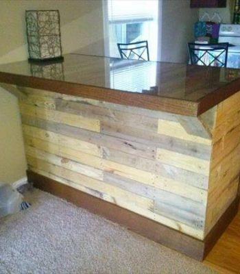 recycled pallet island table with oak trim