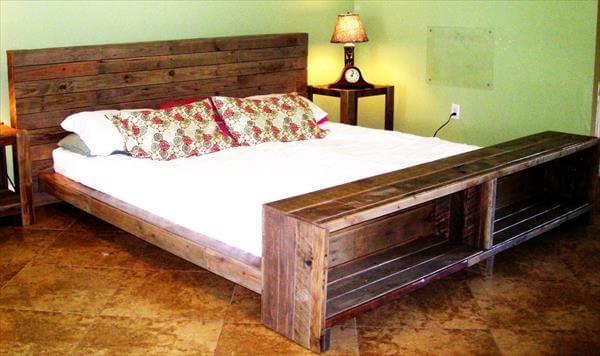 Diy Platform Pallet Bed Plan With, Diy Pallet Bed Frame With Headboard And Storage