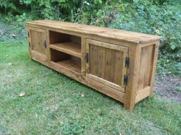 recycled pallet TV stand and media cabinet