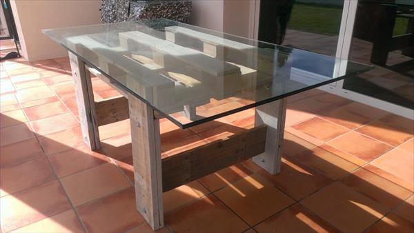upcycled pallet table with glass top