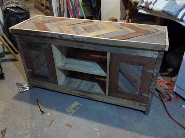 reused pallet TV console and media cabinet
