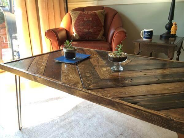 upcycled pallet chevron coffee table