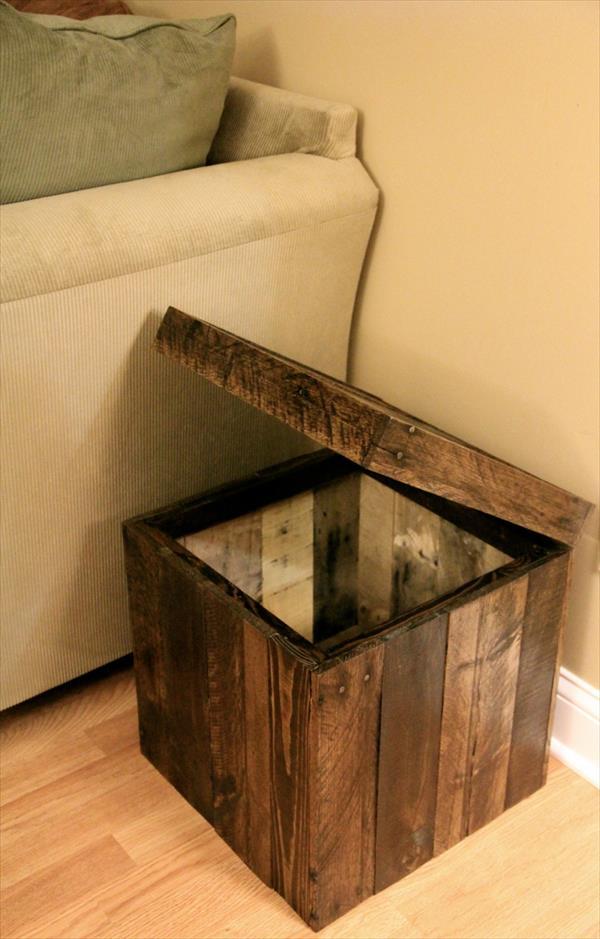 reused pallet storage cube and ottoman
