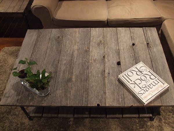 upcycled pallet coffee table with shelf