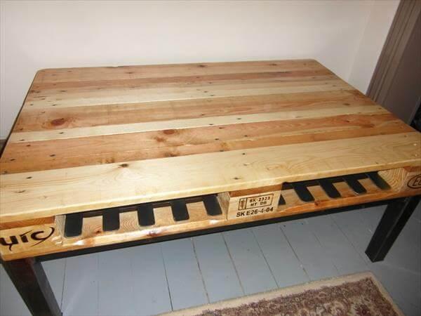 reclaimed pallet coffee table with metal base