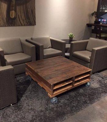 upcycled pallet coffee table with rolling movement