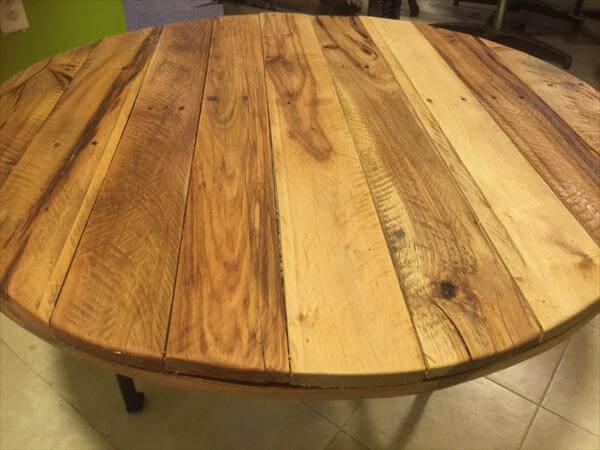 rustic yet modern round pallet and metal coffee table