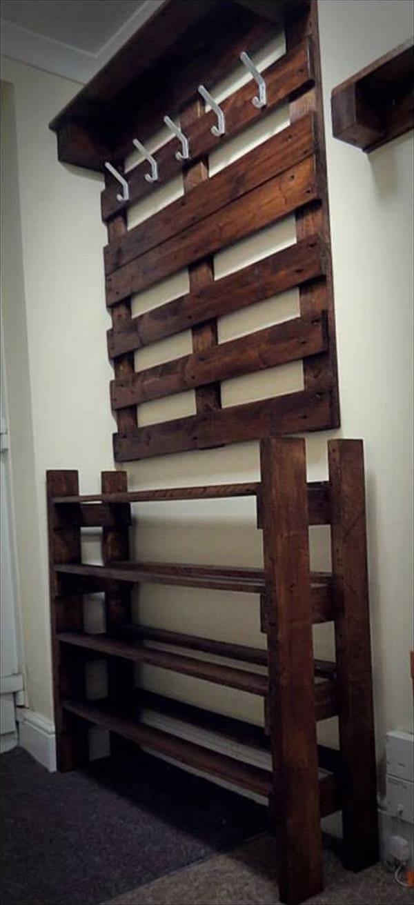 upcycled pallet hallway coat rack and shoes rack