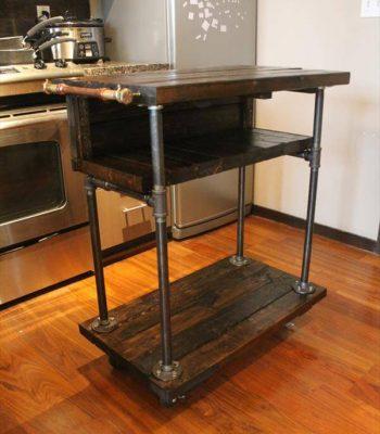 recycled pallet and iron pipe kitchen cart