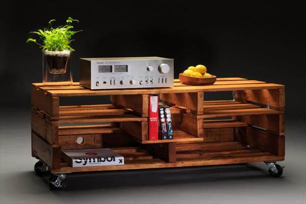 recycled pallet TV stand and media console table