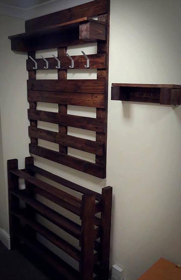 recycled pallet hallway coat rack and shoes rack