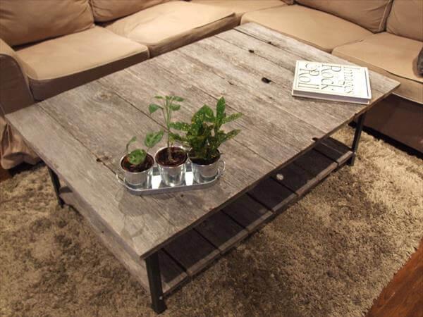 reccycled pallet coffee table with shelf