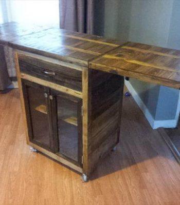 recycled pallet kitchen cart with drop leaves