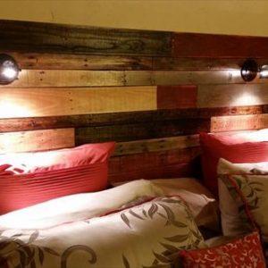 recycled pallet colorful headboard with lights
