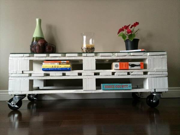 handmade pallet white coffee table with wheels