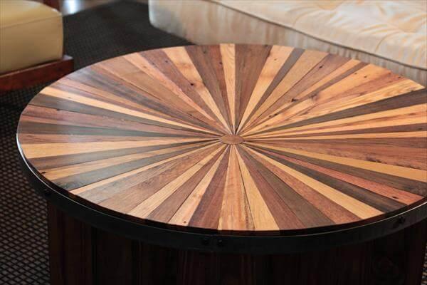 recycled pallet sunburst coffee table