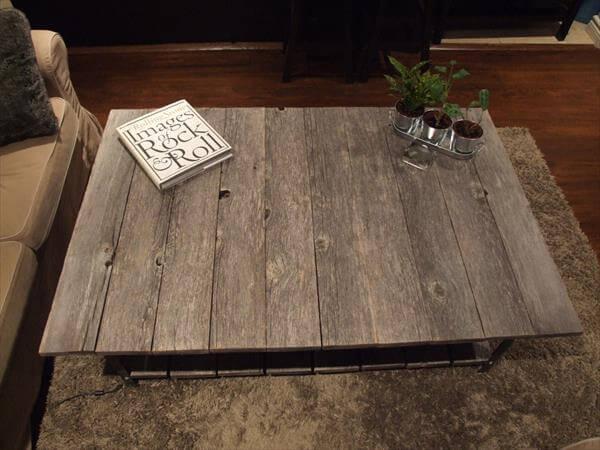 reclaimed pallet coffee table with shelf