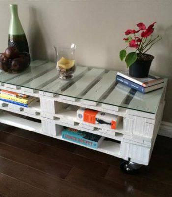 rustic pallet white coffee table with wheels