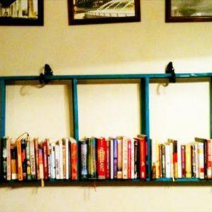 repurposed pallet hanging ladder wall bookshelf