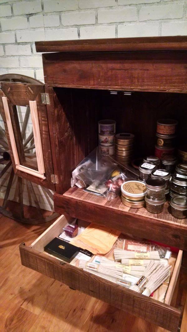 repurposed pallet cigar pipe cabinet