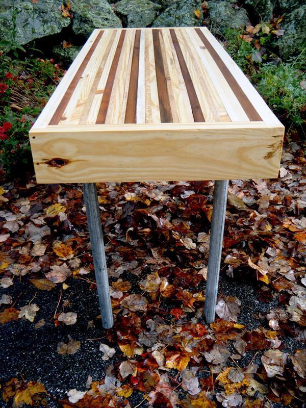 upcycled pallet table with pipe legs