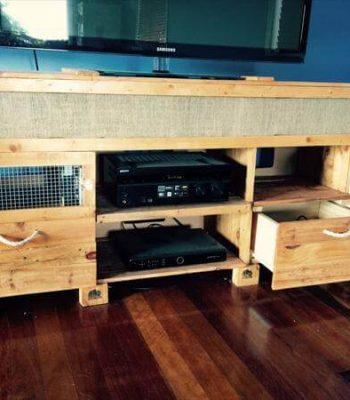 handcrafted pallet media console and coffee table