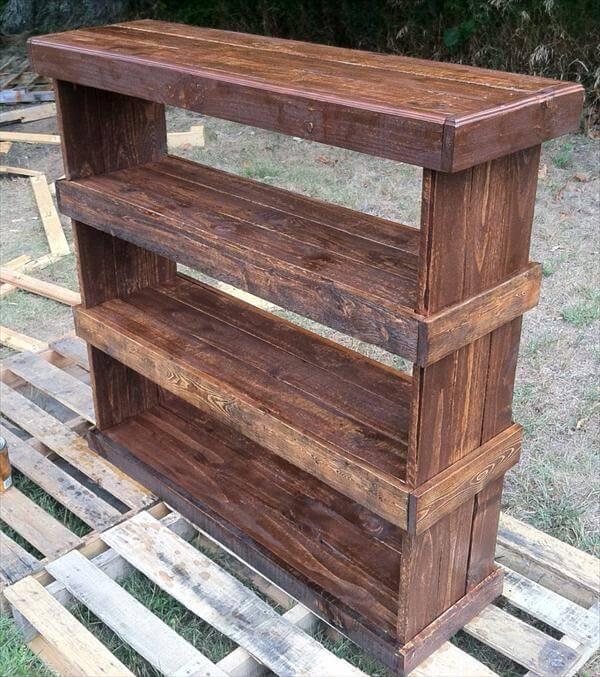 rustic yet modern pallet shoes rack, storage unit and bookcase