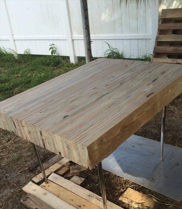recycled pallet coffee table with steel chrome legs