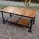 recycled pallet coffee table with threaded metal pipe base