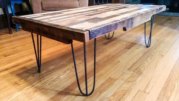 upcycled pallet coffee table with metal hairpin legs
