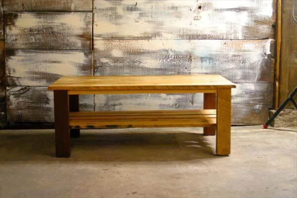 reclaimed pallet coffee table with lower shelf